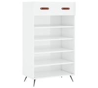 Mueble de zapatos blanco brillante de 60 x 35 x 105 cm con cajón y estantes | Plástico de madera, patas de hierro, asas de piel sintética, tablero estable, resistente a la humedad