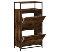 Mueble de zapatos de roble ahumado de 60 x 34 x 112 cm con estante y | Plástico de madera, tablero de decoración, resistente a la humedad, estructura estable, ahorro de espacio