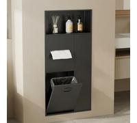 Mueble Ducha 4 En 1 Acero Inoxidable Portarrollos Papel Higiénico Empotrado | Nicho De Pared Baño Organizador Oculto Con Papelera Y Escobilla Para Hotel Y Hogar(Nero)