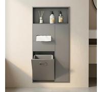 Mueble Ducha 4 En 1 Acero Inoxidable Portarrollos Papel Higiénico Empotrado | Nicho De Pared Baño Organizador Oculto Con Papelera Y Escobilla Para Hotel Y Hogar(Gray)