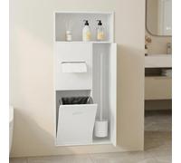 Mueble Ducha 4 En 1 Acero Inoxidable Portarrollos Papel Higiénico Empotrado | Nicho De Pared Baño Organizador Oculto Con Papelera Y Escobilla Para Hotel Y Hogar(Wit)