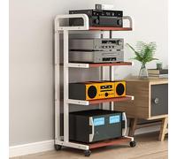 Mueble Equipo Hifi con Ruedas,Mesa Auxiliar,Mueble TV de 3/4/5 Niveles,Estante de Almacenamiento,Mueble Soporte Impresora Móvil de Madera y Metal Carro,Mesa Televisión,para Hogar Oficina(White+Teak,50