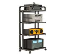 Mueble Equipo Hifi con Ruedas,Mesa Auxiliar,Mueble TV de 3/4/5 Niveles,Estante de Almacenamiento,Mueble Soporte Impresora Móvil de Madera y Metal Carro,Mesa Televisión,para Hogar Oficina(Nero,50x40x11