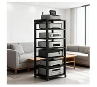 Mueble Equipo HiFi con Ruedas, Mueble TV De 7 Niveles,Estante De Almacenamiento,Mueble Soporte Impresora Móvil De Madera Y Metal Carro, Mesa Televisión,para Hogar Office(Negro)