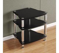 Mueble esquinero para consola multimedia de nogal con estantes abiertos, robusto soporte AV para tocadiscos y equipos de cine en casa, diseño que reduce el ruido para almacenamiento en la sala de es