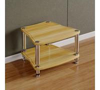 Mueble esquinero para consola multimedia de nogal con estantes abiertos, robusto soporte AV para tocadiscos y equipos de cine en casa, diseño que reduce el ruido para almacenamiento en la sala de es