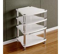 Mueble esquinero para consola multimedia de nogal con estantes abiertos, robusto soporte AV para tocadiscos y equipos de cine en casa, diseño que reduce el ruido para almacenamiento en la sala de es