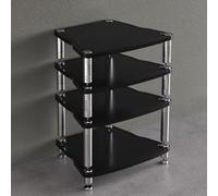 Mueble esquinero para consola multimedia de nogal con estantes abiertos, robusto soporte AV para tocadiscos y equipos de cine en casa, diseño que reduce el ruido para almacenamiento en la sala de es