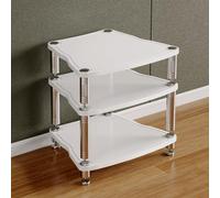 Mueble esquinero para consola multimedia de nogal con estantes abiertos, robusto soporte AV para tocadiscos y equipos de cine en casa, diseño que reduce el ruido para almacenamiento en la sala de es