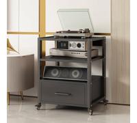 Mueble estéreo cajón almacenamiento,estantes regulables,rack audio metálico | Marco metálico, cajón almacenamiento, estantes regulables, refrigeración abierta(Black,69.5cm/27.4in)