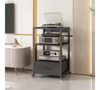 Mueble estéreo cajón almacenamiento,estantes regulables,rack audio metálico | Marco metálico, cajón almacenamiento, estantes regulables, refrigeración abierta(Black,90cm/35.4in)