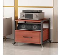 Mueble estéreo cajón almacenamiento,estantes regulables,rack audio metálico | Marco metálico, cajón almacenamiento, estantes regulables, refrigeración abierta(Teak,48.5cm/19.1in)