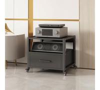 Mueble estéreo cajón almacenamiento,estantes regulables,rack audio metálico | Marco metálico, cajón almacenamiento, estantes regulables, refrigeración abierta(Black,48.5cm/19.1in)