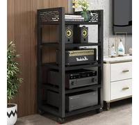 Mueble estéreo para componentes AV con estantes de varios niveles, diseño rodante para una fácil movilidad, estante esquinero ajustable para ahorrar espacio, ideal para organizar equipos de audio y CD