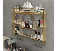 Mueble expositor de bar con almacenamiento de cristal, estantes montados en la pared para sala de estar, ideas de pub y accesorios, acabado negro
