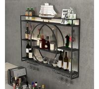 Mueble expositor de bar con almacenamiento de cristal, estantes montados en la pared para sala de estar, ideas de pub y accesorios, acabado negro
