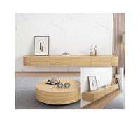 Mueble flotante de madera maciza con cajones y puertas para televisores de 55 a 90 pulgadas, elegante consola de almacenamiento, centro de entretenimiento en el hogar (color madera, 240 x 20 x 24 cm)
