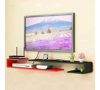 Mueble flotante de pared para TV y estantería - Elegante estante de pared para dormitorio/sala de estar, almacenamiento para decodificador y router, consola multimedia, negro y rojo, 125-130 cm