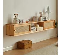 Mueble flotante para TV con puertas correderas, gran almacenamiento, fácil montaje, ideal para uso doméstico y hotelero (color madera, 120 cm)