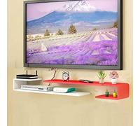 Mueble flotante para TV y estantería de pared - Estante de almacenamiento de consola multimedia rojo y blanco para dormitorio/sala de estar, enrutador de 100 a 105 cm y organizador de caja superior