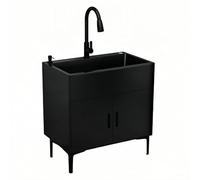 Mueble for Fregadero, Fregadero Lavandería, con Tarja de Acero Inoxidable y Grifo Deslizante, Ideal for Cocina, Lavandería y Garaje(Black,26.8x17.7in/68x45cm)