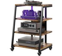 Mueble HiFi con 4 estantes de madera, soporte para mueble de cadena HiFi para platino, vinilo, mueble de audio, vídeo, giro disco/TV estéreo/reproductor de DVD, altura ajustable, capacidad de carga 50