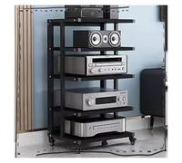 Mueble HiFi, Mueble Equipo Hifi, Gabinete de video, soporte multimedia con rueda de freno, estante estéreo, gabinete for componentes de consola de juegos(Black,5 Tier-96cm tall)