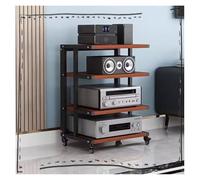Mueble HiFi, Mueble Equipo Hifi, Gabinete de video, soporte multimedia con rueda de freno, estante estéreo, gabinete for componentes de consola de juegos(Black+teak,4 Tier-76cm tall)