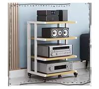 Mueble HiFi, Mueble Equipo Hifi, Gabinete de video, soporte multimedia con rueda de freno, estante estéreo, gabinete for componentes de consola de juegos(White+walnut,4 Tier-76cm tall)