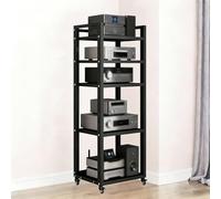 Mueble hifi para equipo de musica con ruedas - Moderno gabinete estéreo con estantes ajustables para equipos de audio y video - Estantería multimedia para salas de estar, ofi C 5-Tier(B): 60×40×140cm
