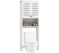 Mueble HOMCOM para WC sobre inodoro/lavadora con armario de doble puerta, estantes, mueble de baño, armario de almacenamiento para WC con nichos y puertas con persianas, 67x cm, 190 x Blanco