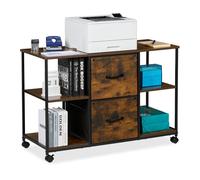 Relaxdays Mueble impresora 2 cajones y ruedas marrón,negro