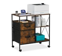 Relaxdays Mueble impresora 2 cajones y ruedas marrón,negro