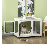 Mueble jaula para perros PawHut con 2 puertas, cojín lavable, moderna caja de acero para perros para uso en interiores, para perros de hasta 30 kg. BLANCO
