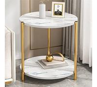 Mueble lateral para sofá, hogar, apartamento, sala de estar, mesa auxiliar para varios dormitorios, mesa redonda de doble capa (D 40 x 40 x 60 cm)