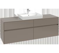 Mueble lavabo Collaro de Villeroy & Boch, 4 extraíbles, centro lavabo, con iluminación, 1600x548x500mm, C025B0VQ, Color: Frente/cuerpo: Azul Marino, mango: Negro Volcán