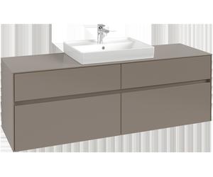 Mueble lavabo Collaro de Villeroy & Boch, 4 extraíbles, centro lavabo, con iluminación, 1600x548x500mm, C025B0AH, Color: Frente/cuerpo: Rojo vino, empuñadura: Negro volcán