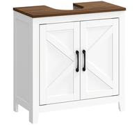 Mueble Lavabo, Mueble de Baño con Estante Ajustable, 2 Puertas Tipo y Recorte en U, Estilo , para Lavabo con o sin Pedestal, 60x30x61,3 cm, Blanco y Nogal