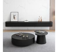 Mueble moderno flotante para TV con puertas para sala de estar y dormitorio, elegante diseño negro, amplio almacenamiento, 200 cm de ancho, muebles contemporáneos para el hogar