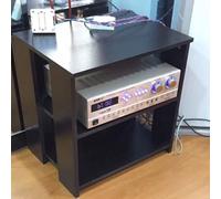 Mueble multimedia de madera de 3 niveles con estante abierto, torre de audio negra, estante de alta fidelidad para uso multifuncional