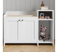 Mueble Ocultador De Arenero Gato - Aislante De Olores - Diseñado para Areneros Abiertos - Mesa Auxiliar De Madera con Estantería - para Gatos Grandes y Compatible con La Mayoría De Areneros