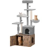 Mueble Ocultador De Arenero Gato y árbol Rascador 2 En 1 - Gran Torre Multiespacio con Postes Rascadores, Hamaca,Plataformas, Bola Colgante y Casa De Madera - para Gatitos, Adultos y Múltiples Gatos