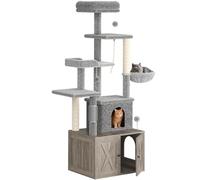 Mueble Ocultador De Arenero Gato y árbol Rascador 2 En 1 - Gran Torre Multiespacio con Postes Rascadores, Hamaca,Plataformas, Bola Colgante y Casa De Madera - para Gatitos, Adultos y Múltiples Gatos