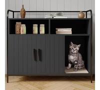 Mueble Ocultador De Arenero Grande, 2 Cajones Abiertos, Encimera Espaciosa, Estructura Metálica, Mobiliario para Salón Aislante De Olores, Compatible con La Mayoría De Areneros Abiertos