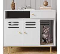 Mueble Ocultador De Arenero Moderno, Doble Ventilación Lateral Eficaz, Control De Olores, 2 Cajones, Mesa Auxiliar De Salón, Gran Tamaño para La Mayoría De Areneros Abiertos, Blanco