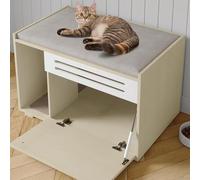 Mueble Ocultador De Arenero Moderno, Ventilación Potente, Elimina y Aisla Olores, Mueble De Madera Con Puerta Abatible, Compatible Con La Mayoría De Areneros Abiertos,Apto Para Gatitos y Gatos Adultos