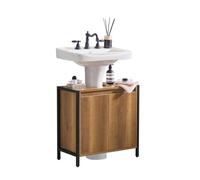 SoBuy Mueble Bajo Lavabo Armario de Baño Estrecho con 2 Puertas y Estante, Mueble para Lavabo con Pie para Baños Pequeños y Aseos 60x60x30 cm BZR63-II-PF