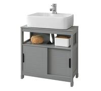 SoBuy Mueble Bajo Lavabo con Puertas Correderas - Armario de Baño con Estante Ajustable, Ahorro de Espacio y Diseño Moderno - Ideal para Baños Pequeños - Gris, 60x30x60cm, FRG128-SG