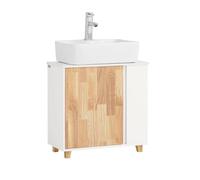 SoBuy Mueble bajo Lavabo - Armario baño con Hueco para sifón, 2 Puertas y 2 estantes Abiertos - Mueble de baño Compacto, Blanco-Natural 60x60x29cm BZR75-W