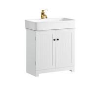 SoBuy Mueble bajo Lavabo - Armario baño con Puertas y balda Ajustable - Mueble de baño Auxiliar en MDF, Blanco, 60x60x29cm, BZR18-W